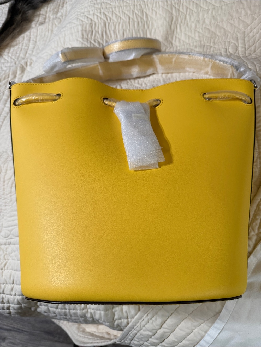Lauren Ralph Lauren Yellow Leather Bucket Tote NWT.